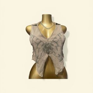 Forever 21 Taupe Butterfly Graphic V-Neck Tank